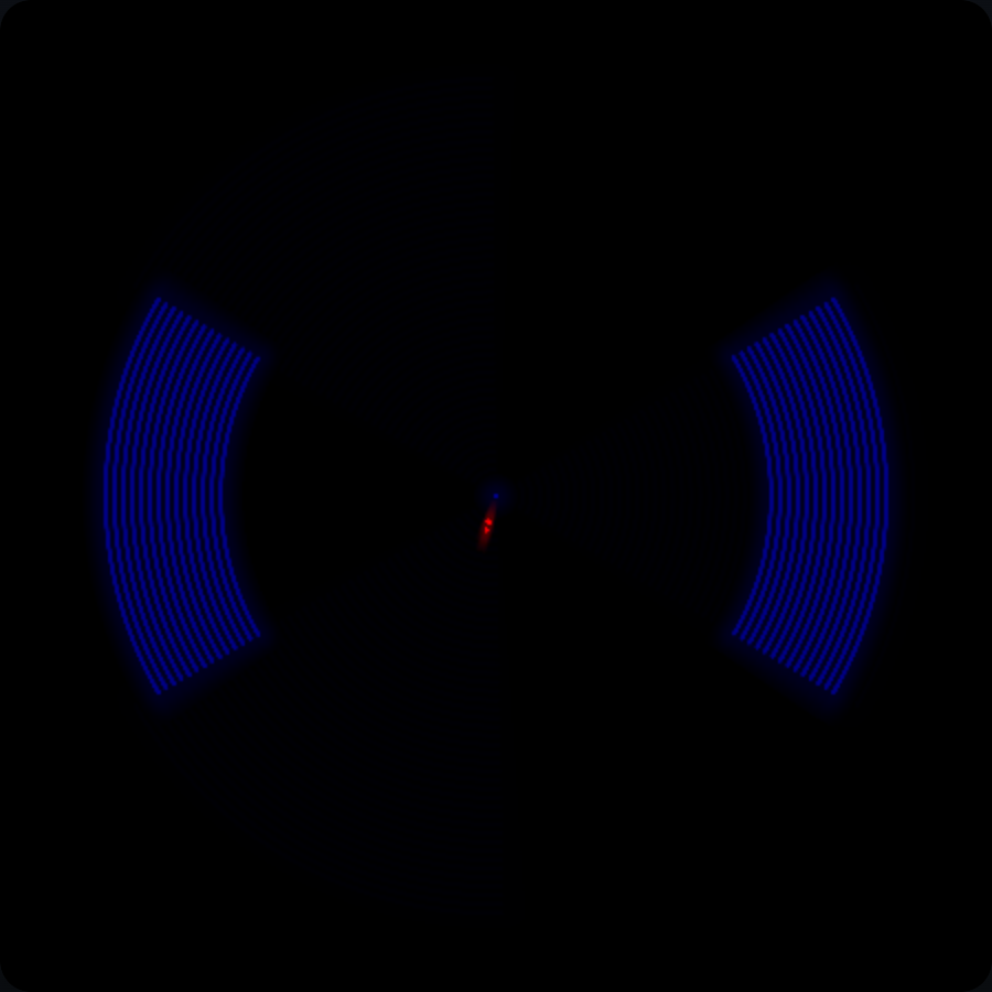 Super Ventilagon during play, with circular obstacles approaching the player
