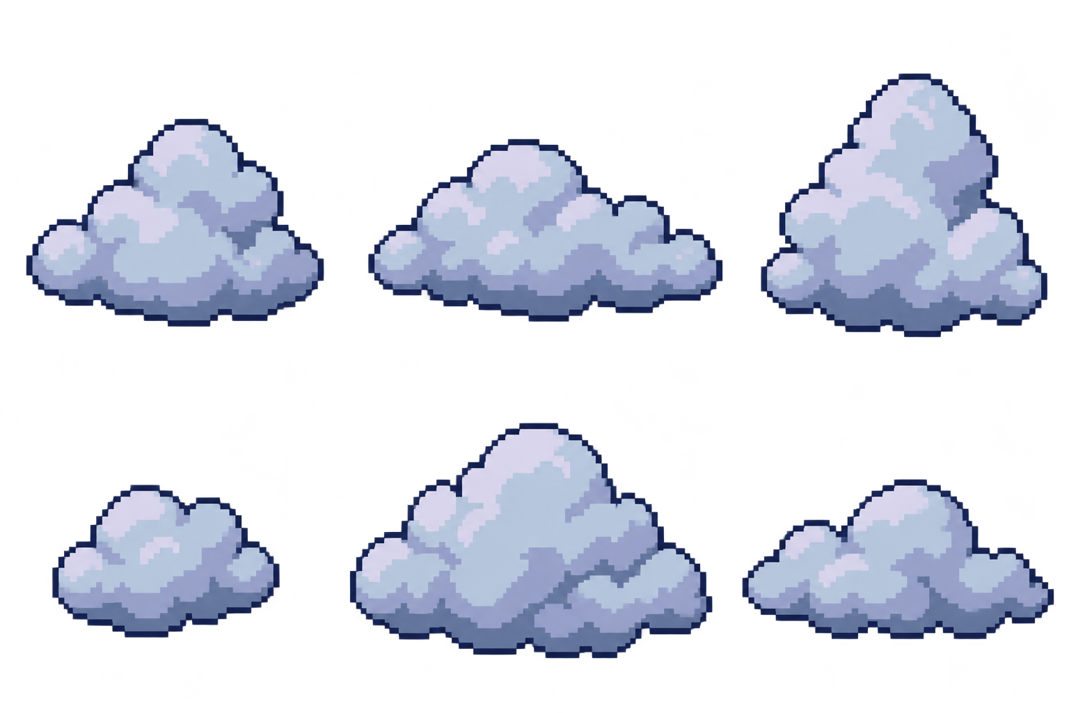 The separate atlas of six fluffy clouds in three sizes